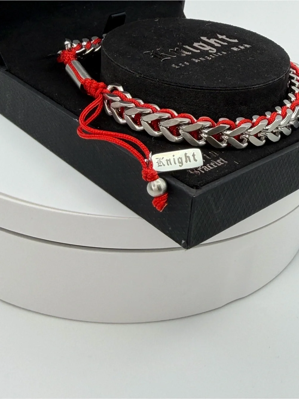 Knight Red & Silver Braided Stainless Steel Men's Bracelet